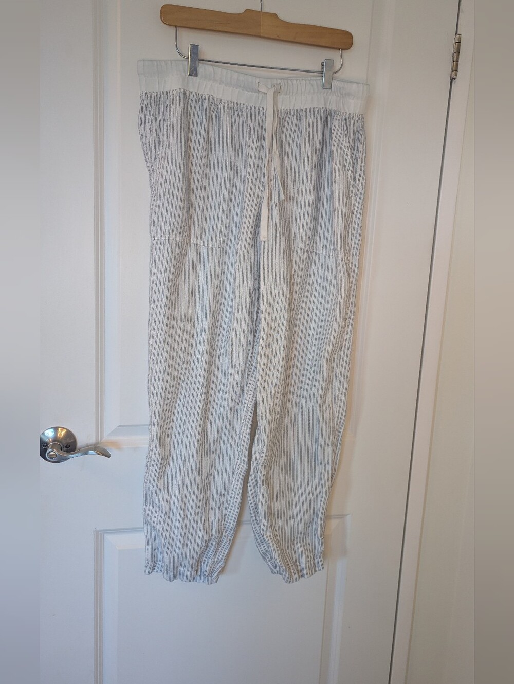 Roots Blue & White Pinstripe Drawstring Pants Lounge Casual L